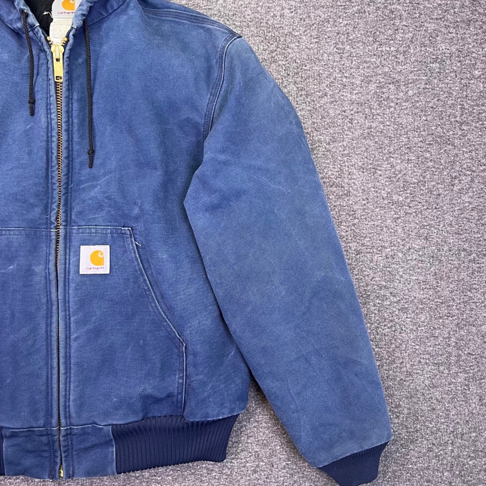 Carhartt J04 NVY Coat Mens L Navy Blue Workwear Vintage Thermal Hooded Canvas - Picture 8 of 16